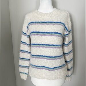 𝑭𝒓𝒆𝒔𝒉𝒎𝒂𝒏 Cream Sweater with Blue and Purple Stripes